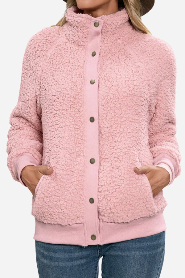 Cozy Long Sleeve Button Sherpa Jacket