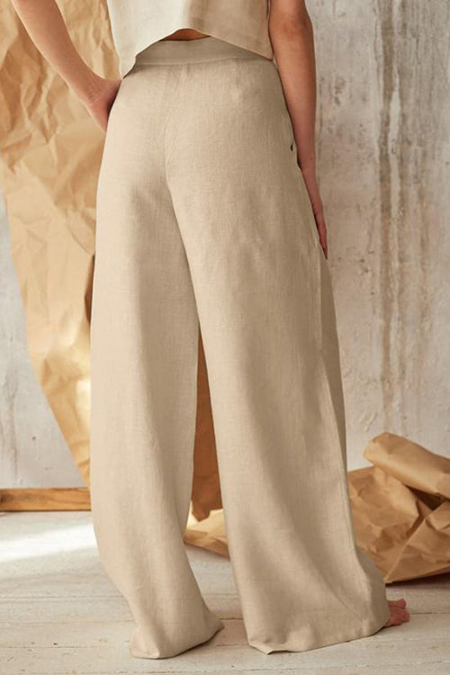 Button Front High Waist Palazzo Pants