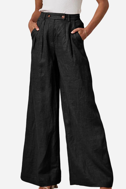 Wide Leg, High Waist, Elastic Waist Trousers With Pockets