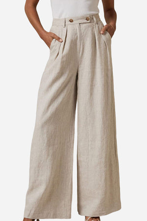 Wide Leg, High Waist, Elastic Waist Trousers With Pockets