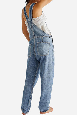 Denim-look, Tapered-leg Adjustable Bib Overalls