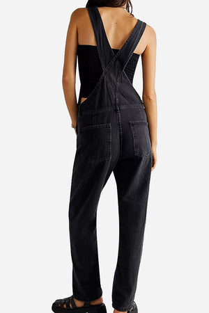 Denim-look, Tapered-leg Adjustable Bib Overalls