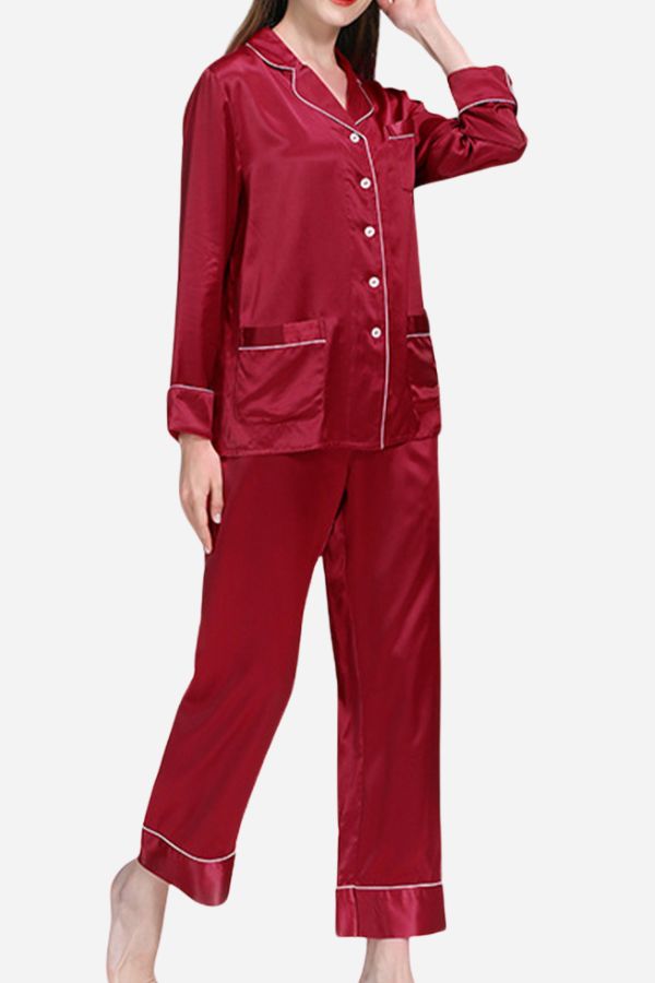 Long Sleeve Button-Up Mulberry Silk Pajamas