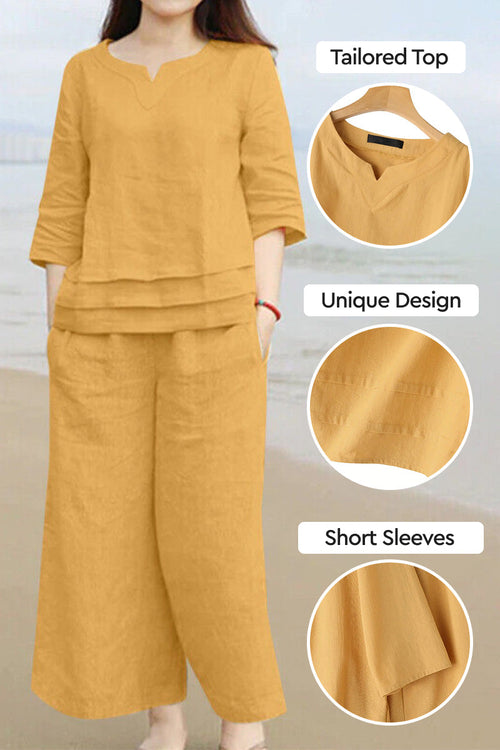 Cotton Casual Solid Color Pants Set