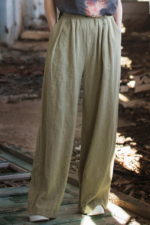 Sandwashed Ramie Linen Pants with Plush Lining