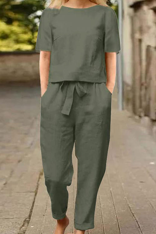 Cotton-Linen Blend Monochrome Two-Piece Set