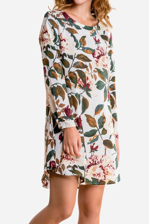 All Over Floral Print Linen Shift Dress