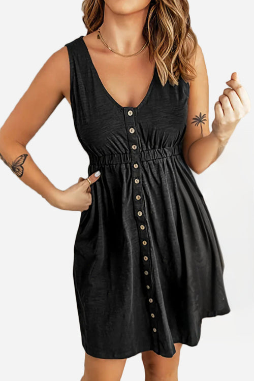 Fashionable V-Neck Button Down Dress