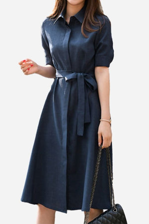 Navy Radiance Belted Shirt Dress