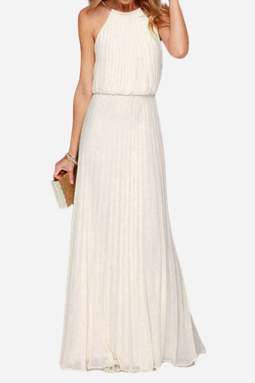 Sleeveless Belted Maxi Pleated Dress