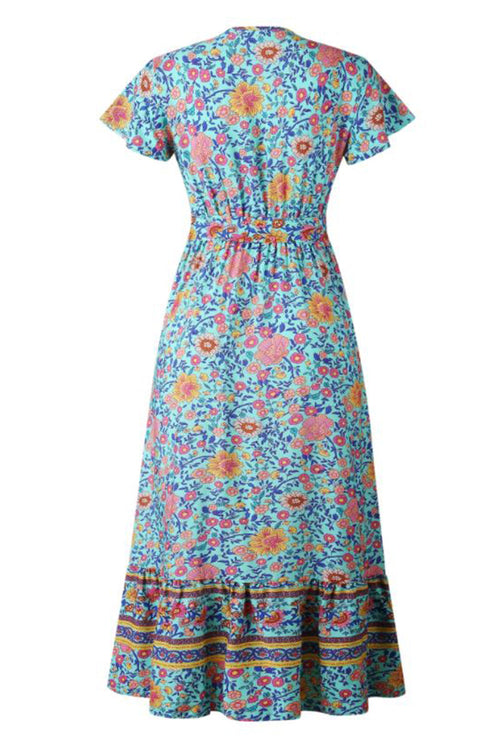 Bohemian Floral Print Wrap Dress