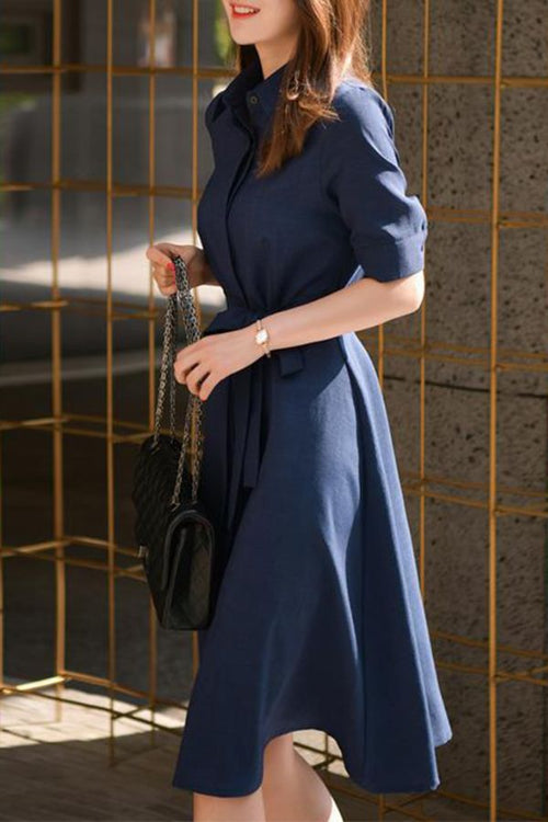 Navy Radiance Belted Shirt Dress